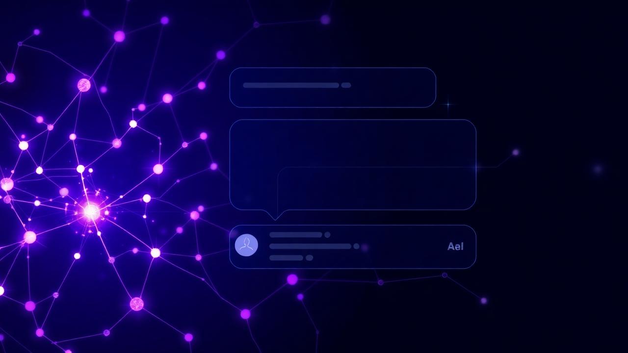AI chat interface with glowing neural network visualisation